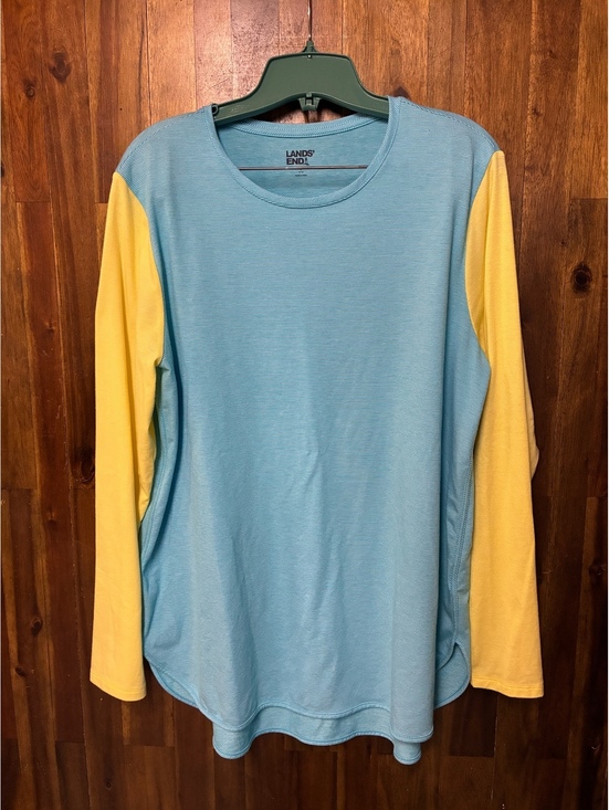 Lands' End Tops - Lands’ End Blue Yellow Colorblock Long Sleeve Top L 14-16 Coastal Preppy